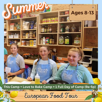 European Food Tour Camp: July 15th-18th (Tues.-Fri.) Ages 8-13 (1:30-5p)